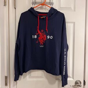 US Polo Assn Womens Navy Blue Graphic Cropped Hoodie XXXL Large Logo Pullover